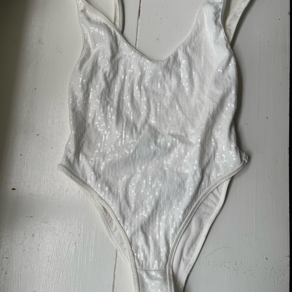 Zara White Sequin One Piece Swimsuit